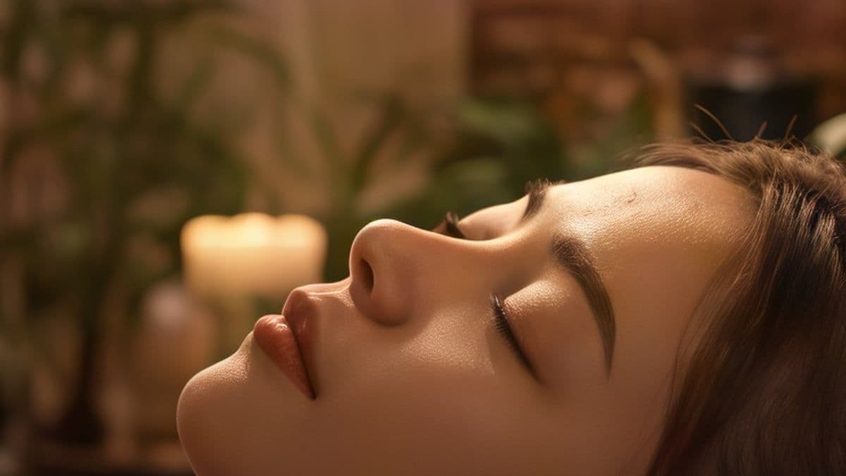 Gương mặt khách nhắm mắt thư giãn bên ánh nến